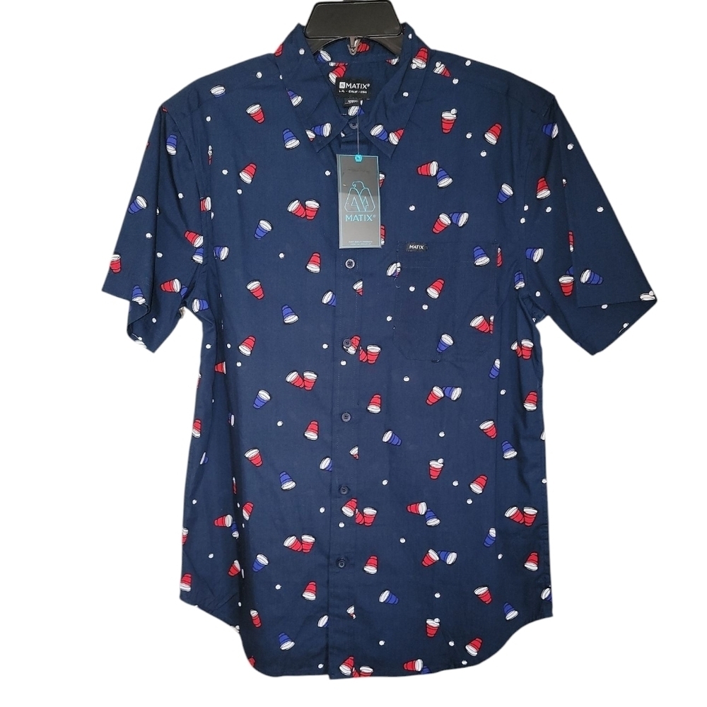 Matix Men's Navy Blue Patterned Shirt